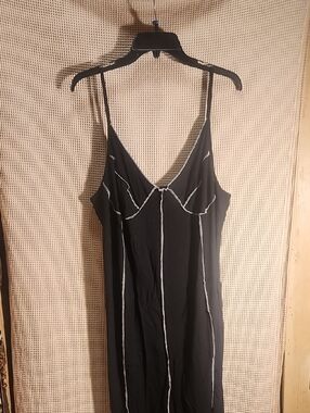 Black Slip Dress with Contrast Piping